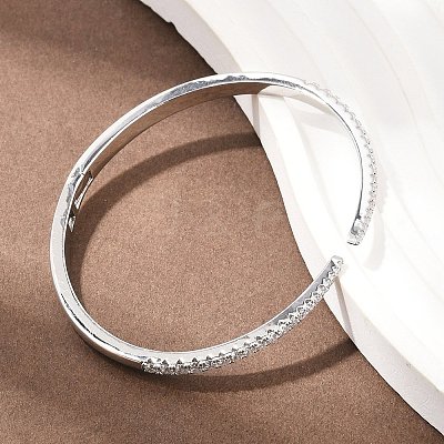 Brass Micro Pave Clear Cubic Zirconia Hinged Bangles BJEW-F528-01P-1