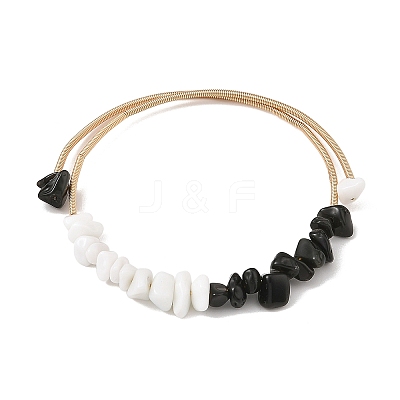 Natural Obsidian & Glass Chip Steel Memory Wire Cuff Bangles for Women BJEW-JB14381-1