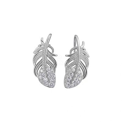 Alloy Rhinestone Feather Stud Earrings for Women WG36FE1-01-1