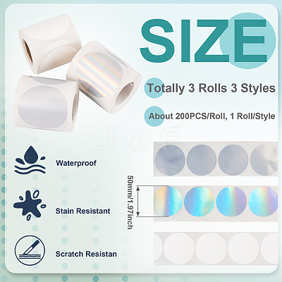 3 Rolls 3 Styles Vinyl Plastic Printable Holographic Stickers OFST-TA0001-10A-1