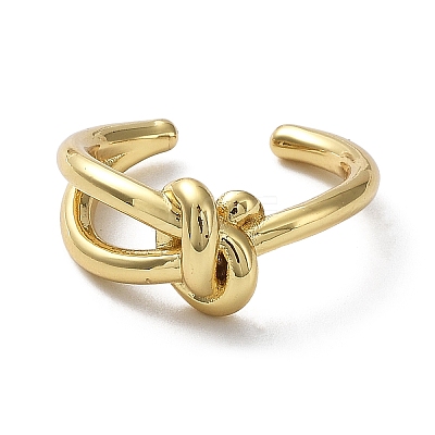 Rack Plating Brass Knot Open Cuff Rings for Women RJEW-Q777-02G-1