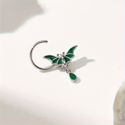 Gothic 316 Surgical Stainless Steel Enamel Green Bat Nose Ring with Drop Charms for Men and Women Party Jewelry LS-YQ2645-1