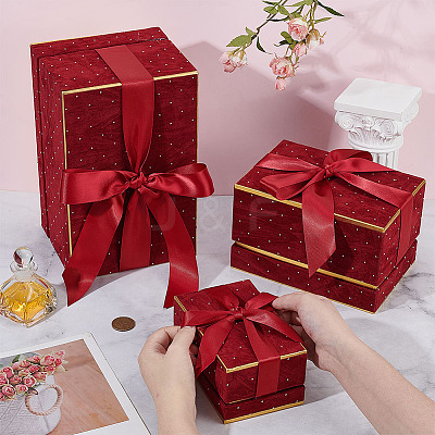 3Pcs 3 Styles Cardboard Paper Gift Boxes with Velvet Lid and Ribbon AJEW-BC0010-03A-1