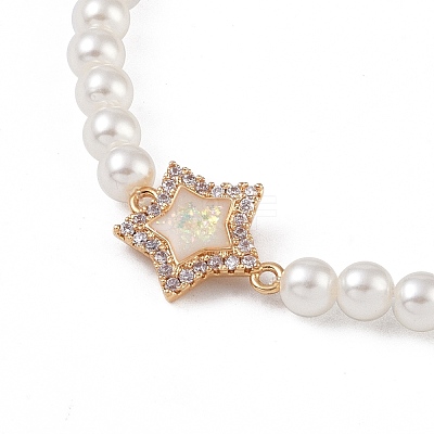 Brass Pave Clear Cubic Zirconia Star Link Chain Bracelets BJEW-M321-01A-1