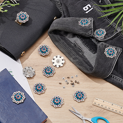 20Pcs Flower Zinc Alloy & Rhinestone & Glass Rivets BUTT-NB0001-84A-1