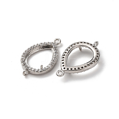Teardrop Brass Micro Pave Clear Cubic Zirconia Connector Cabochon Settings KK-NH0007-01P-1