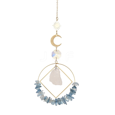 Natural Aquamarine Chip Beaded Hanging Suncatchers HJEW-TA00288-03-1