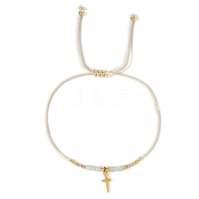 Natural Moonstone Braided Bead Bracelets KA2676-1-1