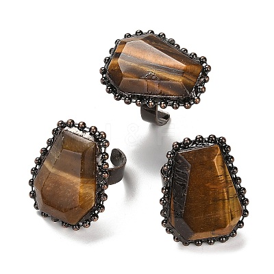 Natural Tiger Eye Open Cuff Ring RJEW-M166-03R-F-1