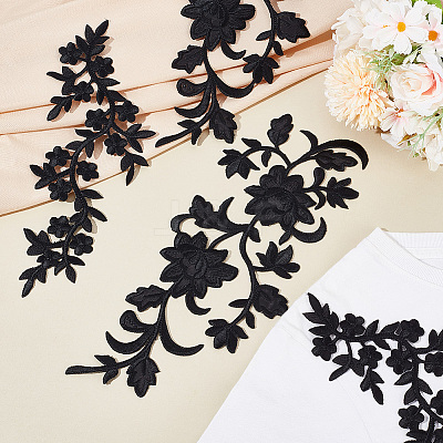 4Pcs 2 Styles Plum Blosssom & Flower Cotton Computerized Embroidery Sew on Patches PATC-GA0001-35-1