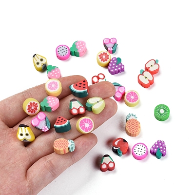 100Pcs Handmade Polymer Clay Fruit Theme Beads CLAY-YW0001-10-1