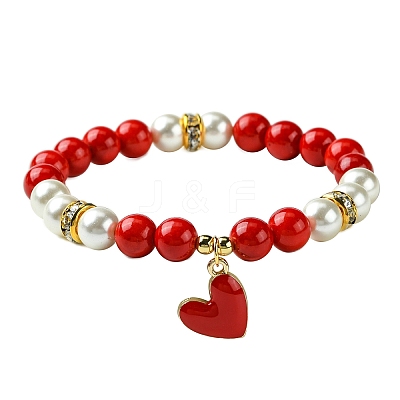 Valentine's Day Natural Dyed Mashan Jade Beaded Stretch Bracelets for Women X1-BJEW-TA00575-1