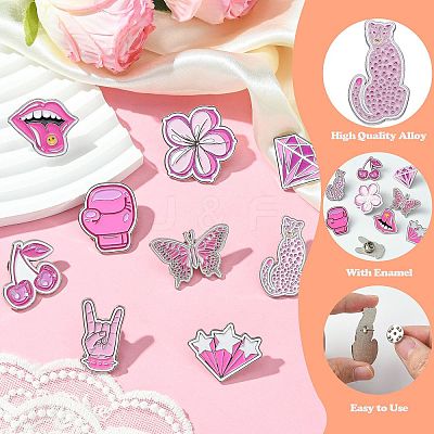9Pcs 9 Styles Pink Series Enamel Pins JEWB-SZ0002-03-1