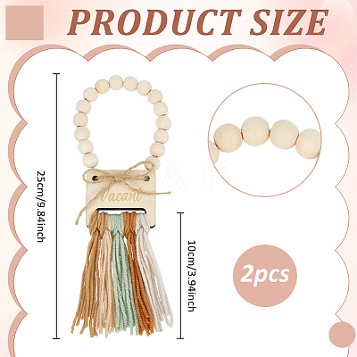 2Pcs Wood Beads & Cotton Tassels Hanging Ornaments HJEW-BC00086-1
