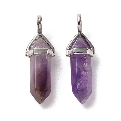 Natural Amethyst Pointed Pendants G-K329-34P-1