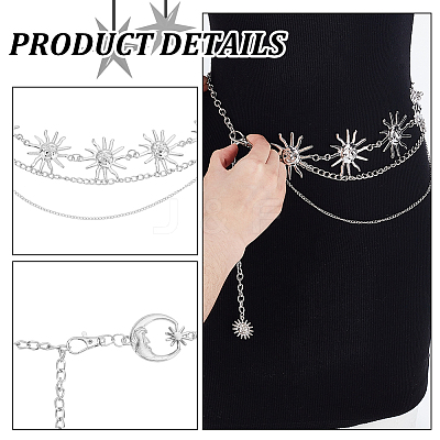 2Pcs 2 Styles Moon Sun Alloy Link Waist Body Chains AJEW-UN0002-20P-1