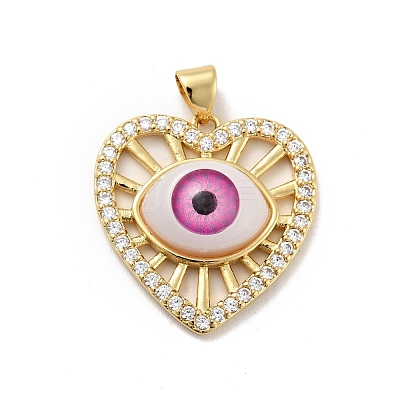 Heart with Eye Brass Micro Pave Clear Cubic Zirconia Pendants KK-G419-07G-1