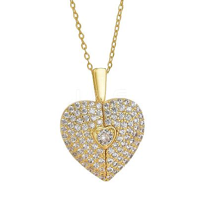 Valentine's Day Brass Micro Pave Clear Cubic Zirconia Heart Locket Pendant 304 Stainless Steel Cable Chain Necklaces for Women WG30B58-01-1