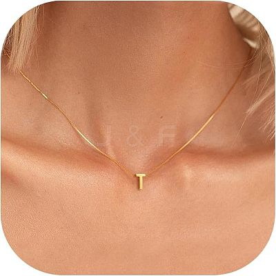 304 Stainless Steel Initial Pendant with Brass Box Chain Necklaces for Women FS-WG8229D-20-1