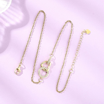 Brass Micro Pave Clear Cubic Zirconia Heart with Ring Pendant 304 Stainless Steel Cable Chain Necklaces for Women NJEW-JN05659-1