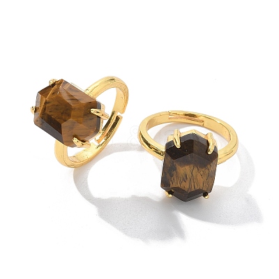Hexagon Natural Tiger Eye Finger Rings RJEW-B113-02G-05-1