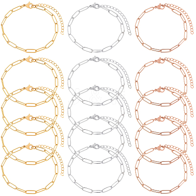15Pcs 3 Colors 304 Stainless Steel Paperclip Chain Bracelets BJEW-BBC0001-20-1