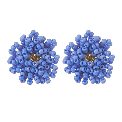 Glass Seed Braided Beaded Flower Stud Earrings EJEW-MZ00072-02-1