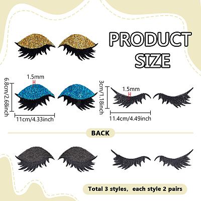 6 Pairs 3 Styles PET Plastic & Paillette Clothing Patches DIY-PH0036-45-1