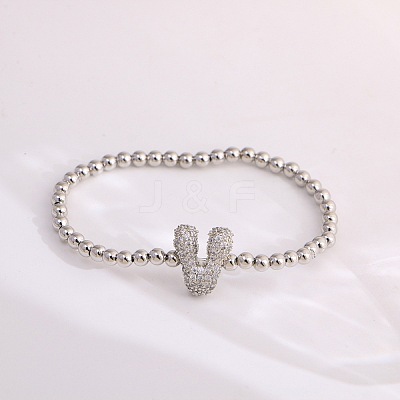Brass Micro Pave Clear Cubic Zirconia Beaded Stretch Bracelets for Women FS-WG5260F-21-1