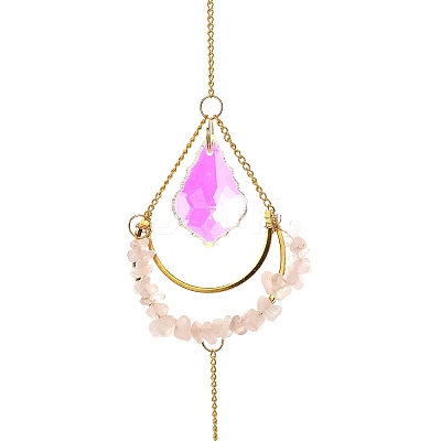 Natural Rose Quartz Chips & Agate Slice Suncatcher AJEW-C048-01A-1