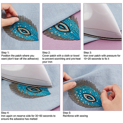 AHADEMAKER 20Pcs 10 Colors Self Adhesive Peacock Feathers Polyester Embroidery Cloth Patches DIY-GA0003-36-1