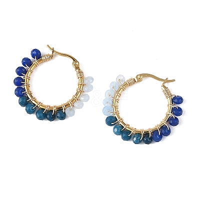 Dyed Natural Malaysia Jade Rondelle Bead & 201 Stainless Steel Hoop Earrings EJEW-JE07415-02-1