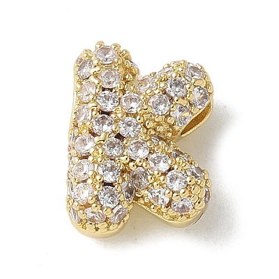Brass Micro Pave Cubic Zirconia Beads KK-P290-61G-K-1