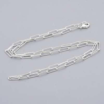 Brass Round Oval Paperclip Chain Necklace Making MAK-S072-04B-S-1