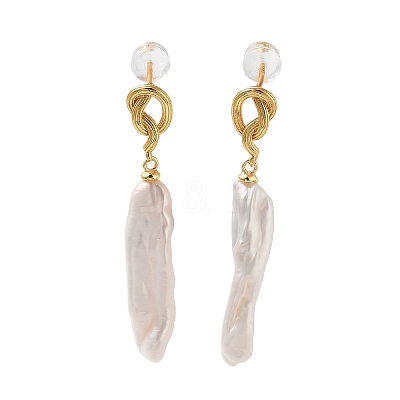 Strip Shape Natural Pearl Stud Earrings for Women EJEW-E303-37G-1