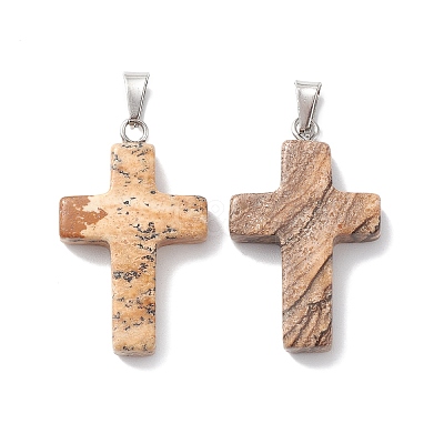 Natural Picture Jasper Pendants G-PW0006-02P-28-1