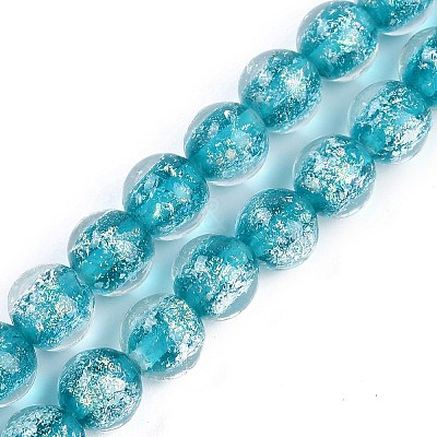 Handmade Gold Foil Lampwork Beads Strands LAMP-Q002-01A-1