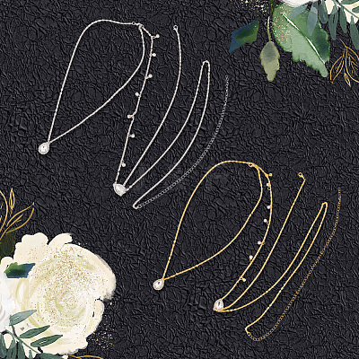2Pcs 2 Colors Teardrop Alloy Clear Cubic Zirconia Tassel Sexy Body Chains AJEW-CY0001-26-1