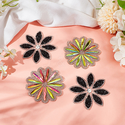 4Pcs 2 Styles Flower Hotfix Rhinestone (Hot Melt Adhesive On The Back) DIY-HY0001-89-1