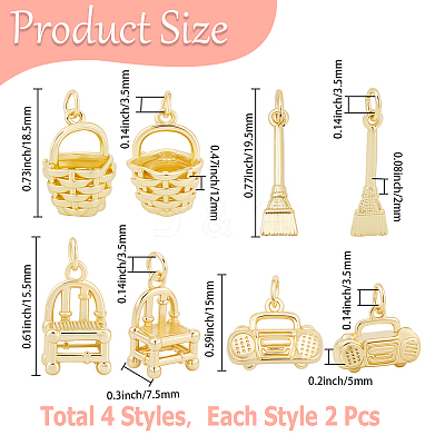 8Pcs 4 Styles Brass Pendants KK-BBC0023-02B-1