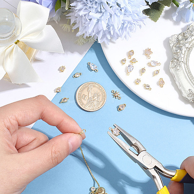 24Pcs 8 Styles Brass Pave Cubic Zirconia Connector Charms KK-BBC0028-50-1