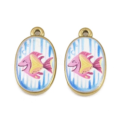 Printed 304 Stainless Steel Enamel Pendants SA-CBA1ED9-22G-01-1