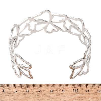 304 Stainless Steel Hollow Flower Outline Open Cuff Bangles for Women SA-CBABC9E-02P-1