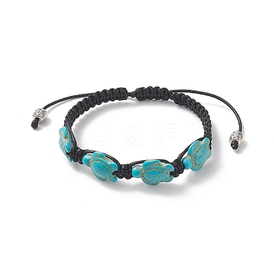 Synthetic Turquoise(Dyed) Tortoise Braided Bead Bracelet for Women BJEW-TA00225-01-1