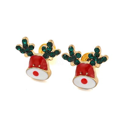 Christmas Alloy Emerald Rhinestone Stud Earrings for Women EJEW-M256-01C-G-1