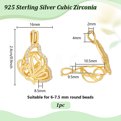 1Pc 925 Sterling Silver Micro Pave Clear Cubic Zirconia Bead Cage Pendants STER-PH0004-85G-1