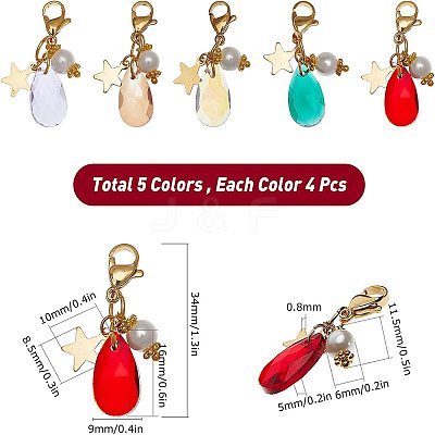 20Pcs 5 Colors Faceted Teardrop Glass Pendants HJEW-SC0001-16-1