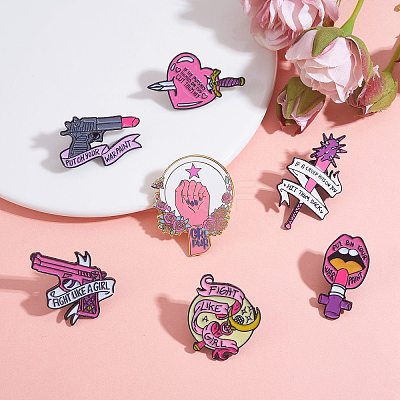 7Pcs 7 Style Heart & Moon & Lip & Rugosa Rose Enamel Pin JEWB-SZ0001-81-1