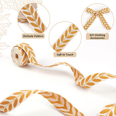 3Skeins Polyester Leaf Jacquard Ribbons SRIB-CY0001-20B-1