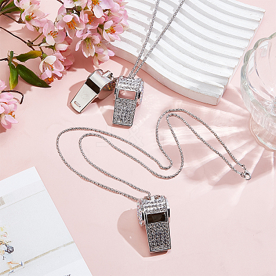 1Pc Iron Rhinestone Whistle Pendant Popcorn Chain Necklaces for Women NJEW-DR0001-03A-1